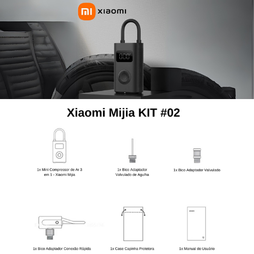 Mini Compressor de Ar 3 em 1 - Xiaomi Air Pump 2 Mijia